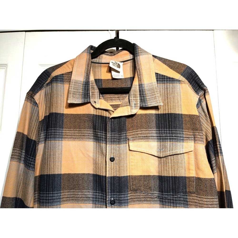 The North Face Button Up Shirt Mens XXL Tartan Plaid Herringbone Cotton Pocket